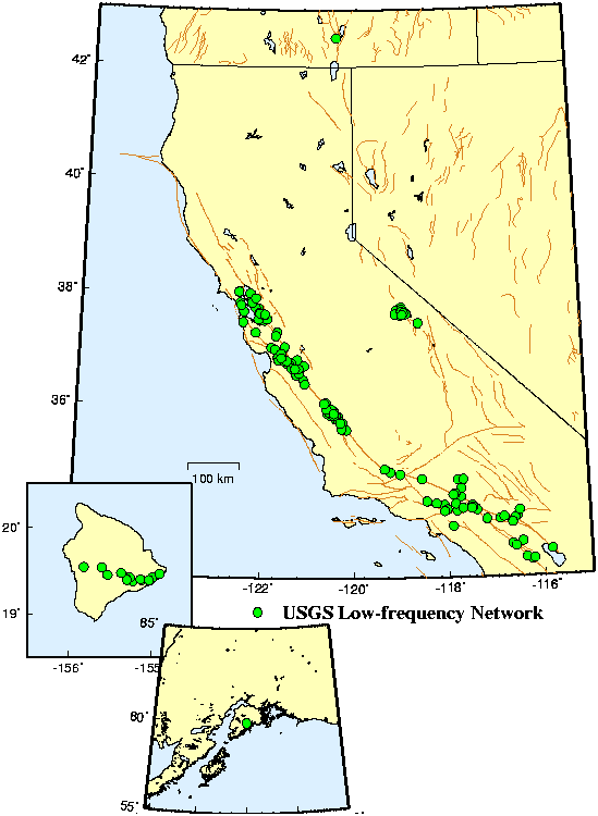 Map of USGS fault monitoring sites
